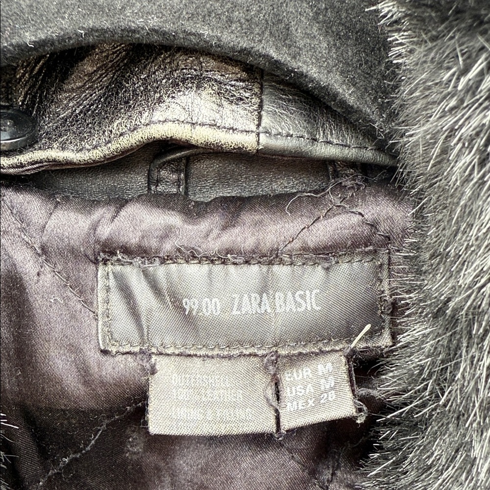 Zara Women's Black 100% Leather Jacket with Removable Faux Fur Collar - Picture 2 of 8